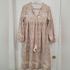 R. Vivimos Ethnic Peasant Boho Safari Tiger Cub Print Midi Dress size 4/6 - S